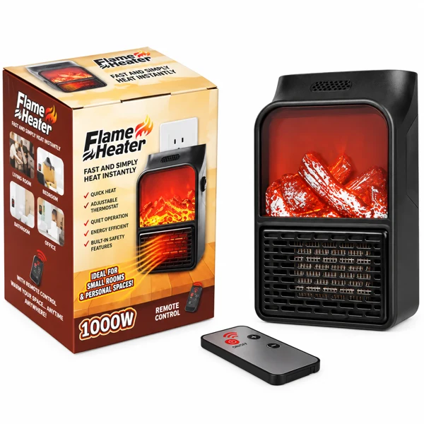 هیتر پریزی Flame Heater طرح شومینه، ۱۰۰۰ وات با ریموت، تصویر 1